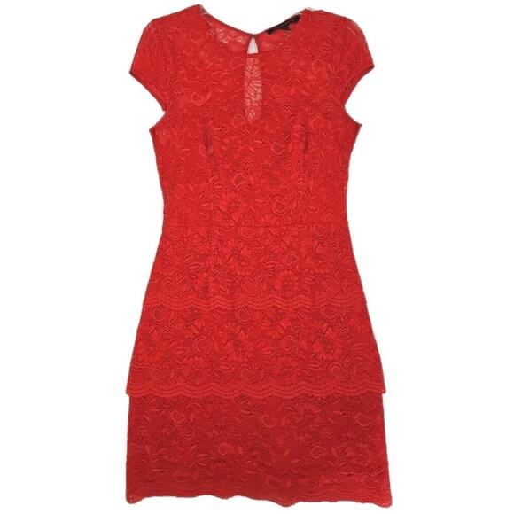 Cynthia Steffe ~Woman Size 6~ Red Fire Lace Short Sleeve Corset Dress. - Picture 3 of 16